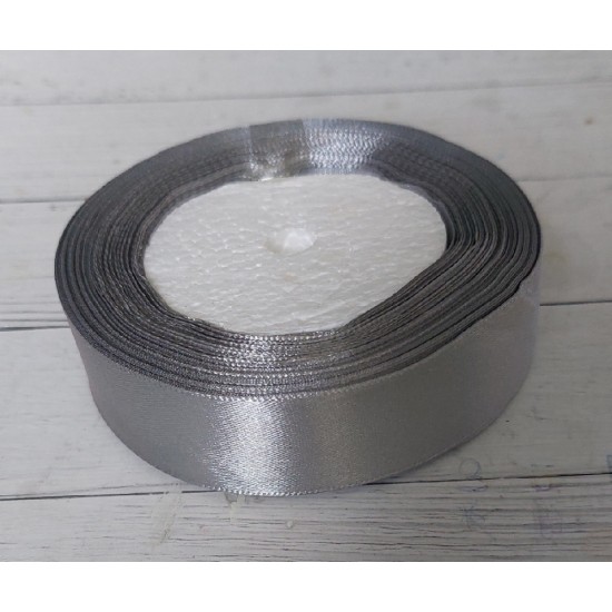 ОПТ Лента атласная однотонная 2,5 см*25 ярдов цв. серый, цена за катушку